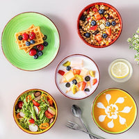 vancasso Bonita Dinnerware Set Muticolor Stoneware 12 Pieces Service for 4, Handpainted Spirals Pattern Stoneware Plates and Bowls Set