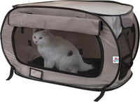SportPet Designs Large Pop Open Kennel, Portable Cat Cage Kennel - Tan