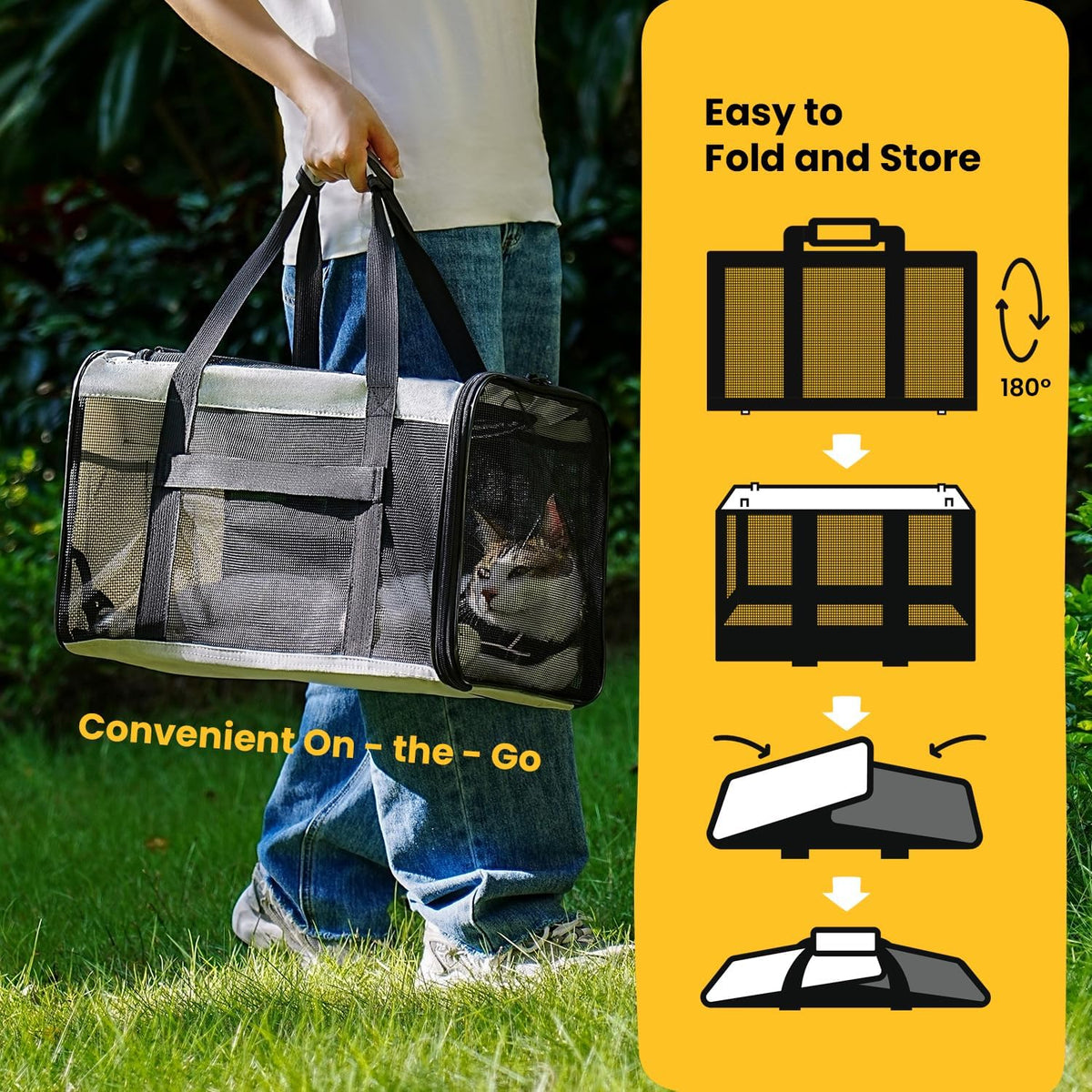 Conlun Cat Carrier Bag, Soft-Sided Pet Carriers for Dogs, M - 17.0"L x 11.0"W x 11.0"H / Grey - image 4