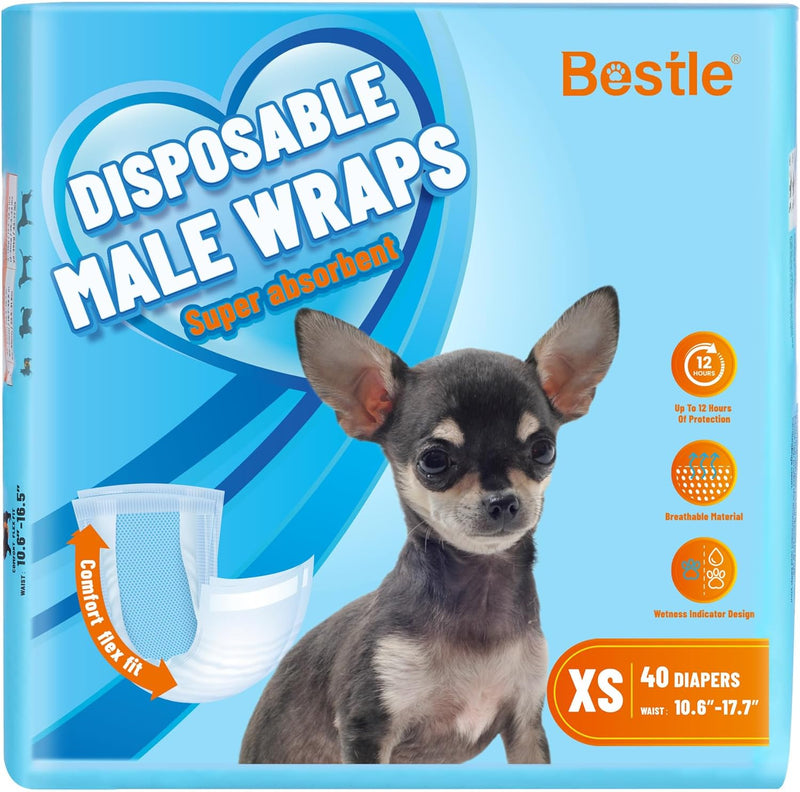 Bestle Male Dog Wrap, Disposable Dog Diapers, Wetness Indicator - XS