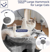 Cat Tree 32” Small Cat Tower with Large Hammock 16”& Self Groomer – Essentials for Cats - Medium-32" / Gray - image 3
