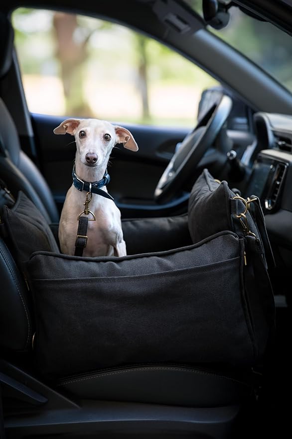 Noah & Paw Dog Car Seat Carrier, Small Dog Car Seat for Small Medium Pets with Harness Clip, 4X Safety Feature, Booster Travel Bed, Waterproof Washable, Orthopedic Foam Filling, Canvas Collection