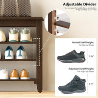 Shoe Bench Storage Rubberwood, Entryway Bench with 3-Tiers Height Adjustable, Shoe Rack Front Door Entrance Organizer for Hallway Living Room, Mudrooms, Walnut,31.5"