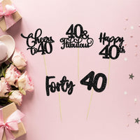 30 Pack Happy 80th Birthday Cupcake Toppers Gold Glitter Eighty - 40th / Black - image 4