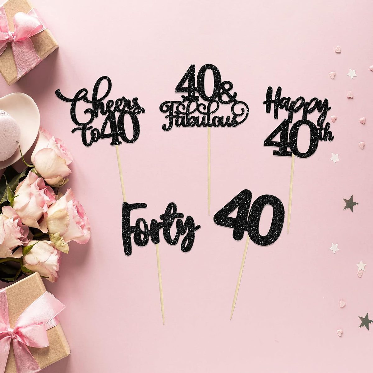 30 Pack Happy 80th Birthday Cupcake Toppers Gold Glitter Eighty - 40th / Black - image 4