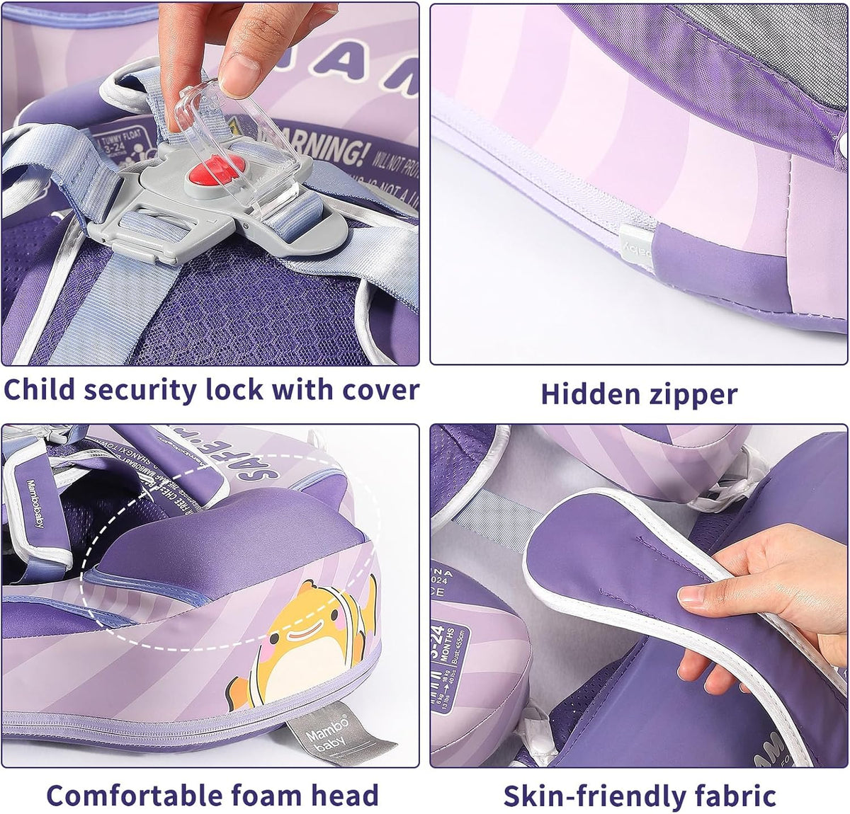 Mambobaby Float with Canopy Size Improved Non Inflatable Infant Baby - Clown Fish Purple - image 4
