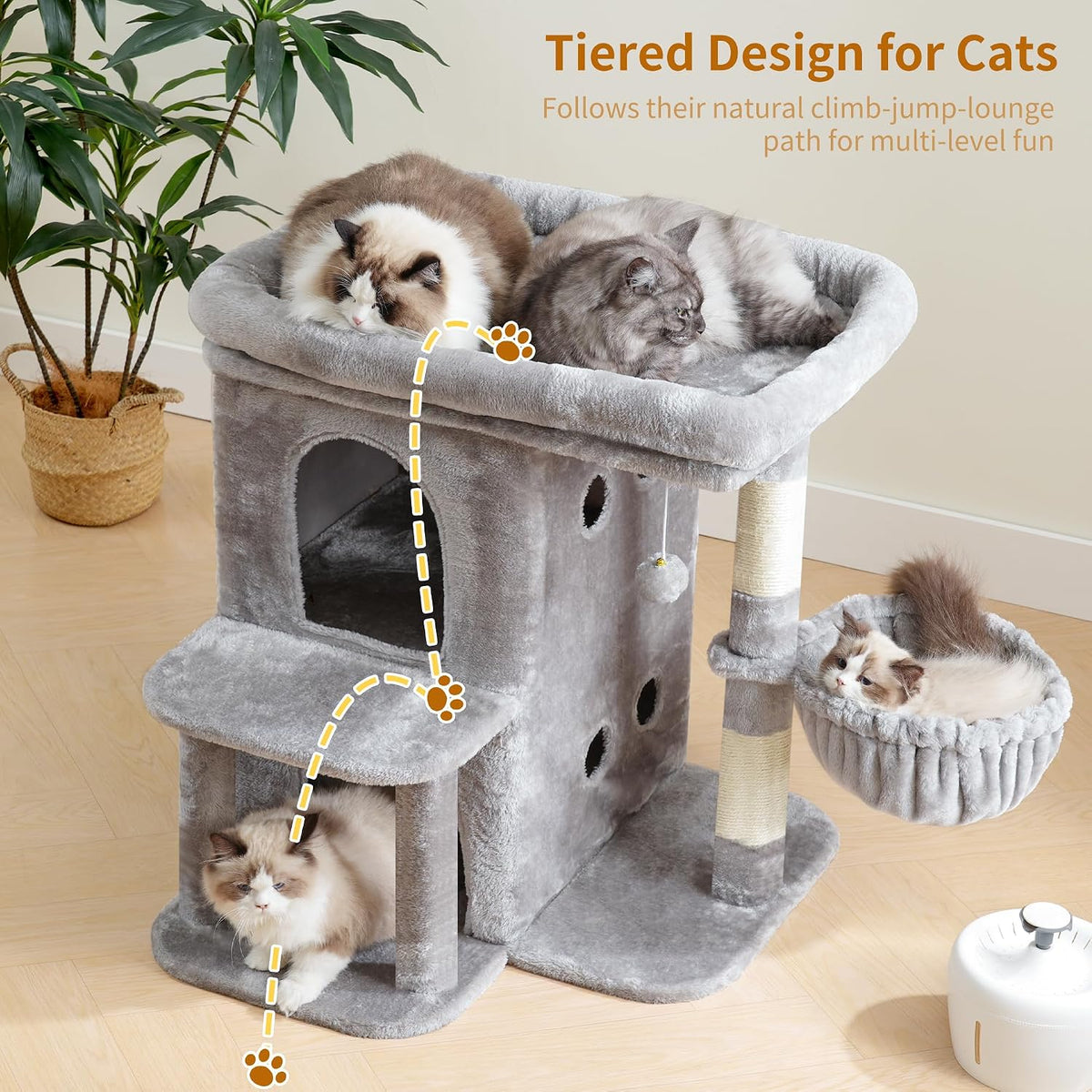 Heybly 26.3" Cat Tree for Large Cats with Big Perch & Dual Condos - Light Gray / 26.3 inch - image 2