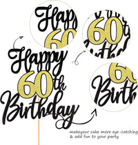 1 PCS Happy 60th Birthday Cake Topper Black Gold Glitter Cheers to 60 - 60th - image 3