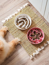 LE TAUCI Ceramic Slow Feeder Dog Bowls Small Breed, 0.6 Cups Dog Food Dish for Fast Eaters, Puzzle Bowl for Small Dogs and Cats,Pink Bloom