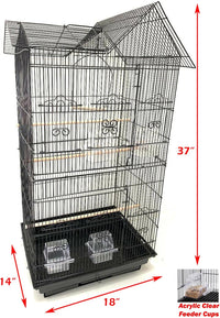 38-Inch Double Roof Top Large Bird Parrot House Cage – Essentials for Birds - 18.0"L x 14.0"W x 38.0"H / Black - image 2