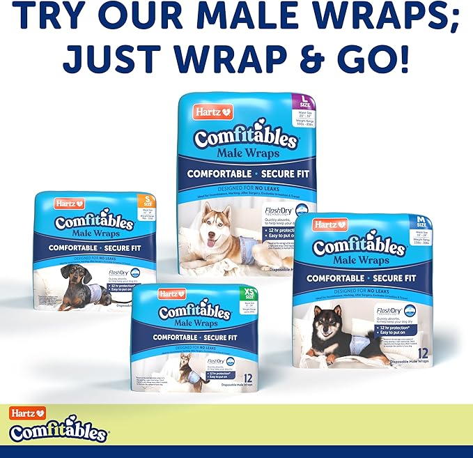 New! Hartz® Comfitables® Disposable Dog Diapers, Size XXS 12 Count, Comfortable & Secure Fit, Easy to Put On, Super Absorbent Male and Female Diaper