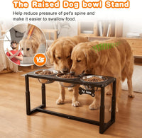 Elevated Dog Bowls, Metal Raised Dog Bowl Stand with 2 Thick 58oz Stainless Steel Food Bowls - Black-58oz x 3 / Height: 8.8-14" - image 2