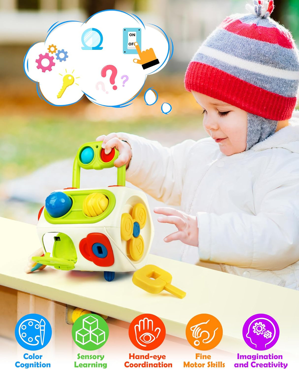 Vanmor 10-in-1 busy cube sensory activity toy with switches, spinner and gear wheels - view 2