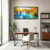 Extra Large Waterfall Lake Framed Wall Art for Living Room,Oversized Fall Autumn Tree Landscape Pictures Wall Decor,Nature Canvas Print Painting Modern Artwork Bedroom Office Bathroom 60L" x 30W"