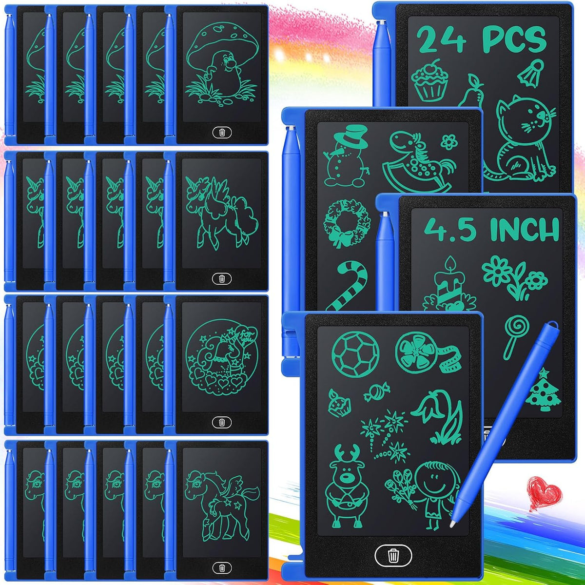 Zhehao 24 Pack 4.5" LCD Writing Tablet for Kids - Blue / Classic