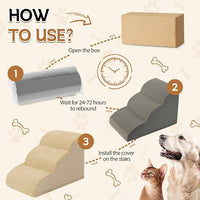 Romrol Dog Stairs Ramp for High Beds Couches, High Density Foam Pet Steps with Durable Non-Slip Waterproof Fabric Cover, Dog Stairs for Small Dogs or Cats or Pets, 3-Step,15 Inch,Beige