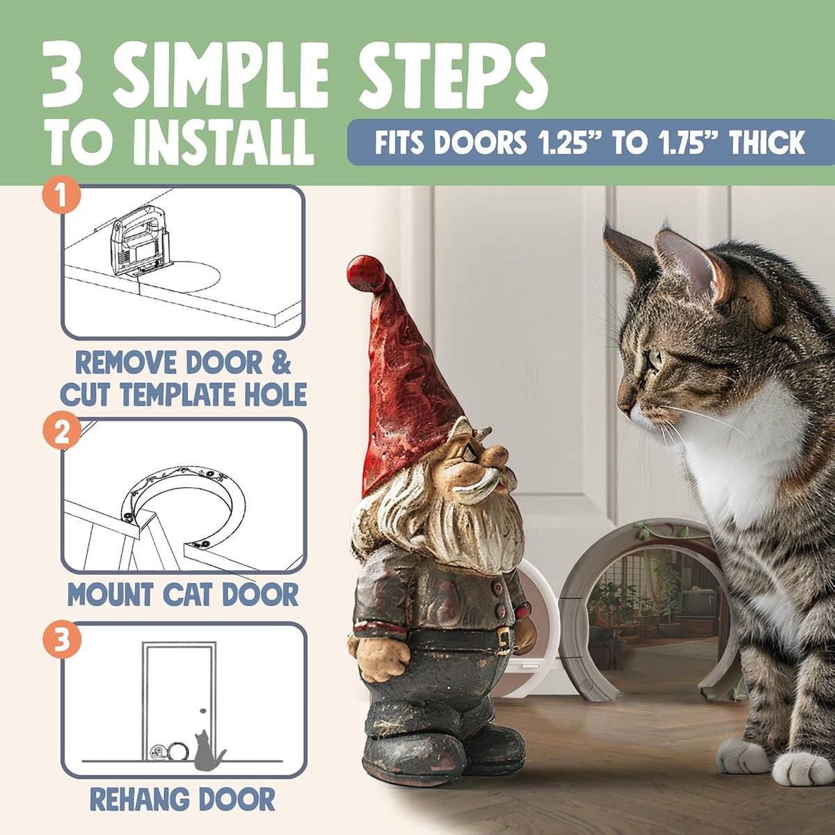 Gnome Door Cat Door for Interior Doors - Brown - image 4