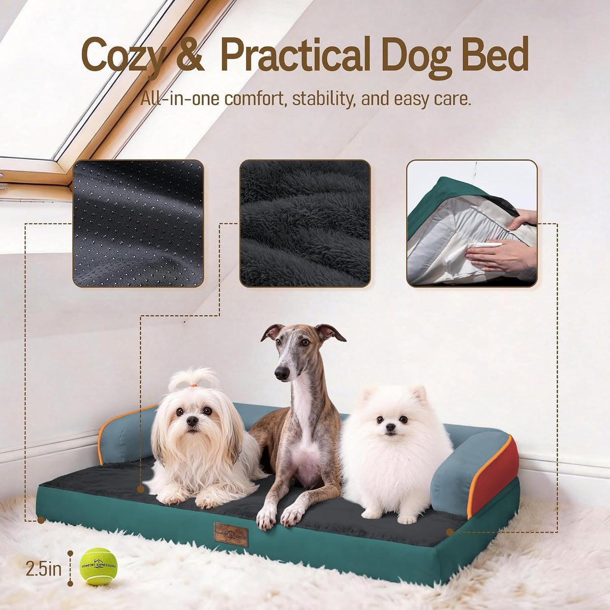 Comfort Expression Orthopedic XL Dog Bed for Large and Extra Large - Terracotta Teal / 36"L x 27"W x 7.5"Th - image 4