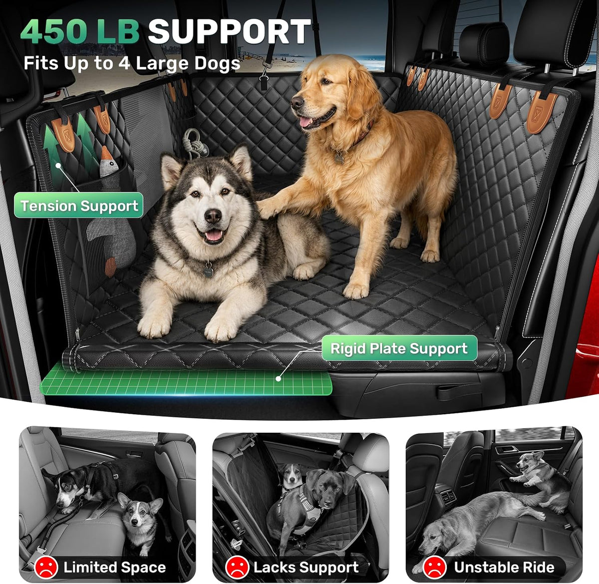 Zanch Hard Bottom Dog Seat Cover for Trucks - Black+Orange / XL - Full-size Trucks & SUVs - image 3
