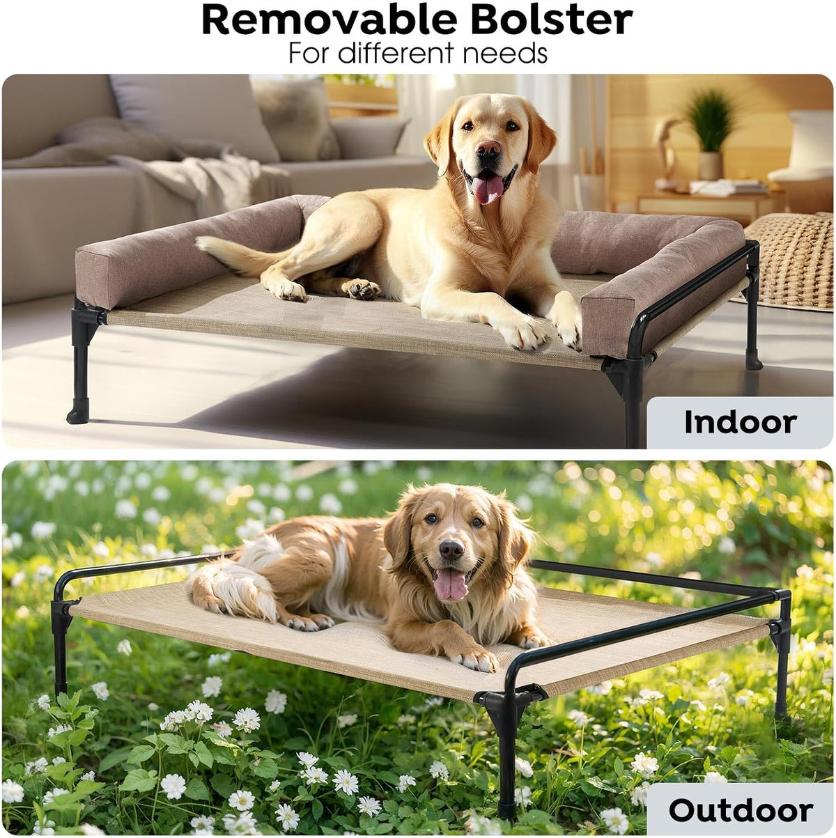 Veehoo Outdoor Elevated Dog Bed-Cooling Raised Dog Cot for Large - Beige Coffee / 29.0"L x 18.0"W x 11.0"Th - image 4