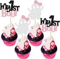 Ephlyn 24 white glitter ghost cupcake toppers for Halloween desserts - view 6