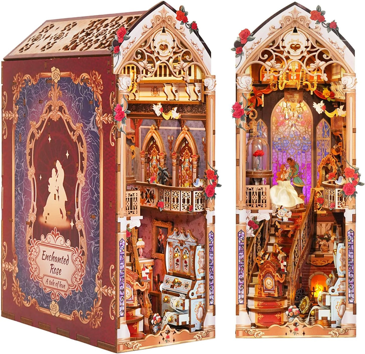 Tonecheer DIY Book Nook Kit 3D Wooden Puzzle Fairy Tale Miniature - Enchanted Rose