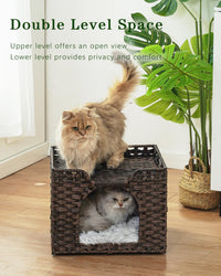 Cat Beds Indoor Kitten House, PE Rattan Cat Cave - Brown / Rectangle-M - image 2