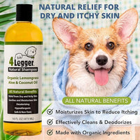 4-Legger Certified Organic Dog Shampoo - All Natural and Hypoallergenic with Aloe and Lemongrass, Soothing for Normal, Dry, Itchy or Allergy Sensitive Skin - Biodegradable - Made in USA - 16 oz