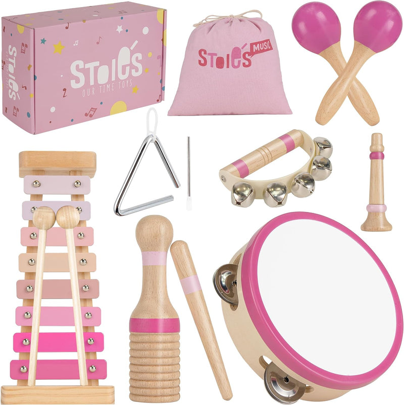 Stoie’s Wooden Musical Instruments for Kids Ages 3+ - Pink sensation set