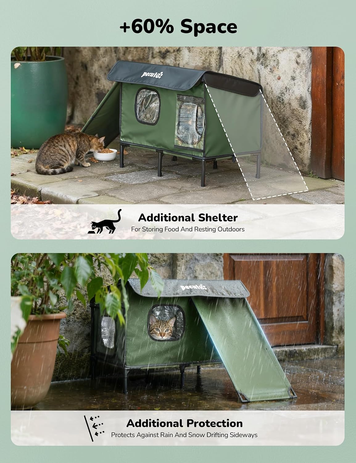 Pecute Insulated Weatherproof Outdoor Cat House with Cat Heating Pad – Essentials for Cats - X-Large ( 31.1"L x 16.9"W x 19.6"H ) - image 4