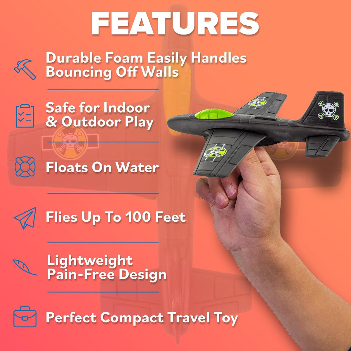 Foam Airplanes - Stocking Stuffers for Kids All Ages 4 5 6 7 8 9 10 Year Old - Best Toy Gift - Boy - Jet Black - image 3