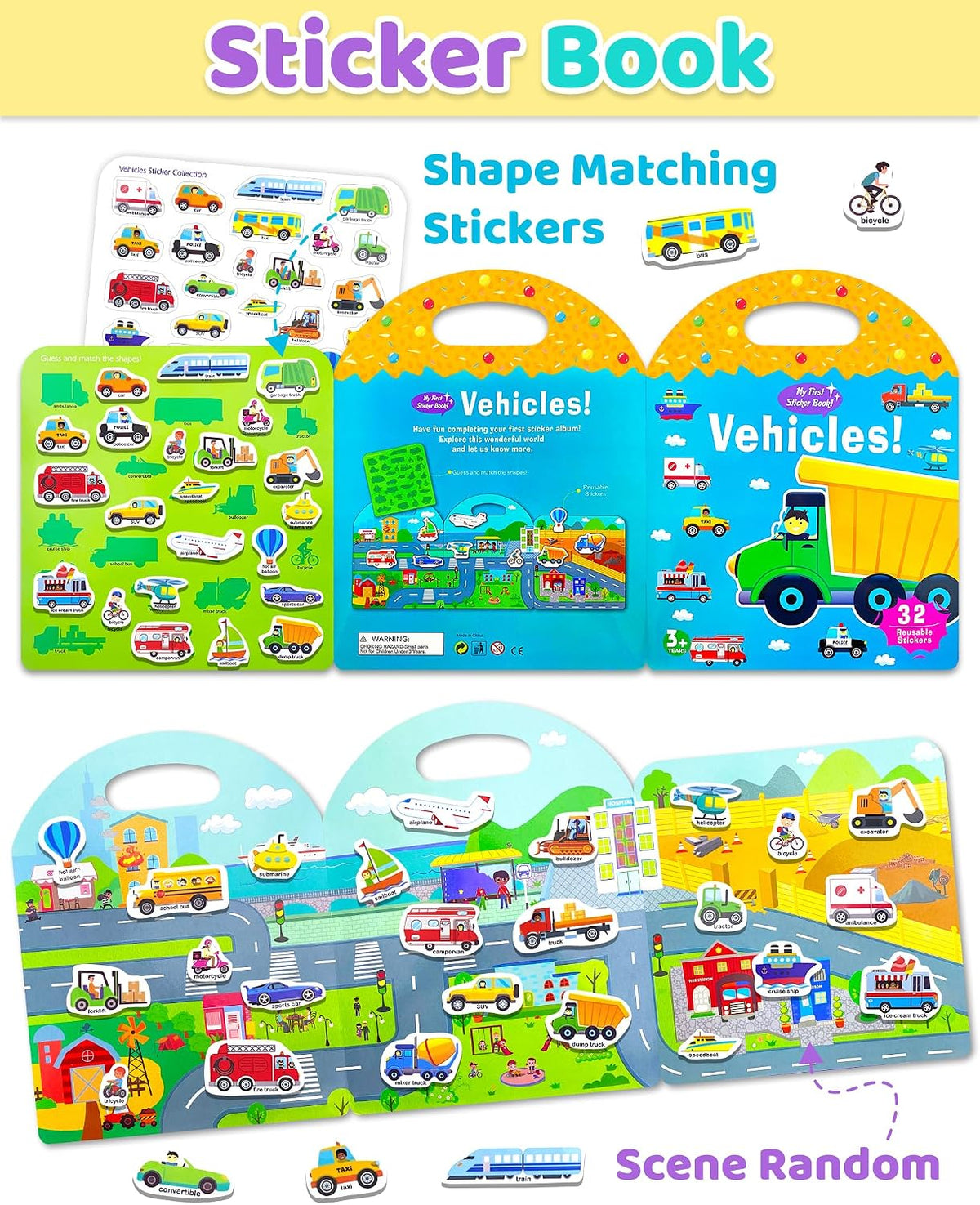 Benresive Reusable Sticker Book, Travel Stickers for Kids - Transport - image 2