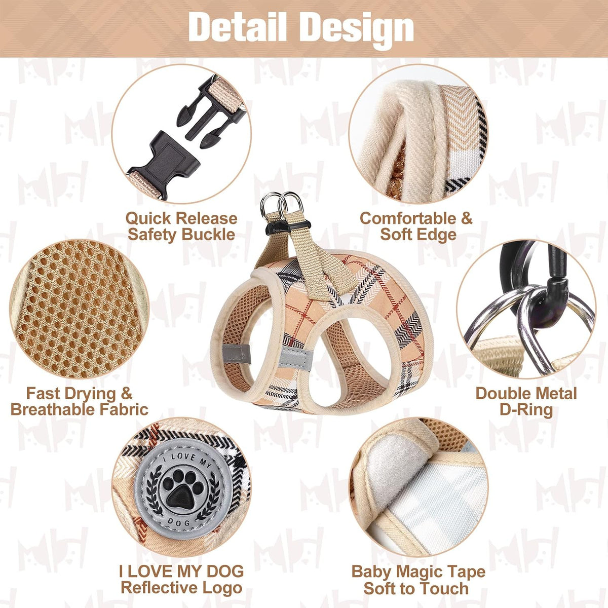 Small Dog Harness and Leash Set, No Pull Puppy Pet Vest, S - Small(Chest Girth 14.5" - 16") / Beige - image 2