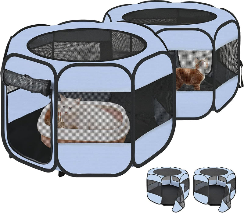 2-in-1 XLarge Cat Playpen - Grey / Round / M, 71"L x 34"W x 24.1"H