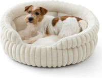 Bedsure ComfyFleece Washable Cute Cat Bed, Soft Round Kitten Bed - 26''x26''x9'' / Cream