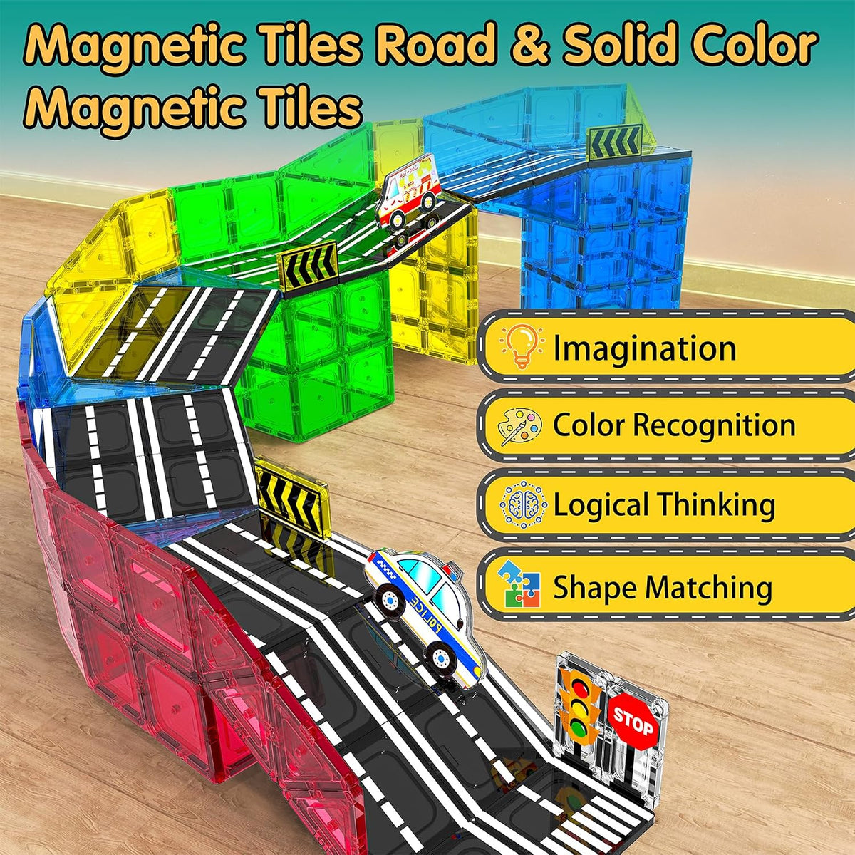 Magnetic Tiles, Road Set, Magnetic Building Blocks - Christmas - image 2