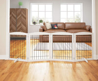 PAWLAND Dog Gate Indoor with Door, Freestanding, Foldable - White / 【4 Panels】96"W x 32"H
