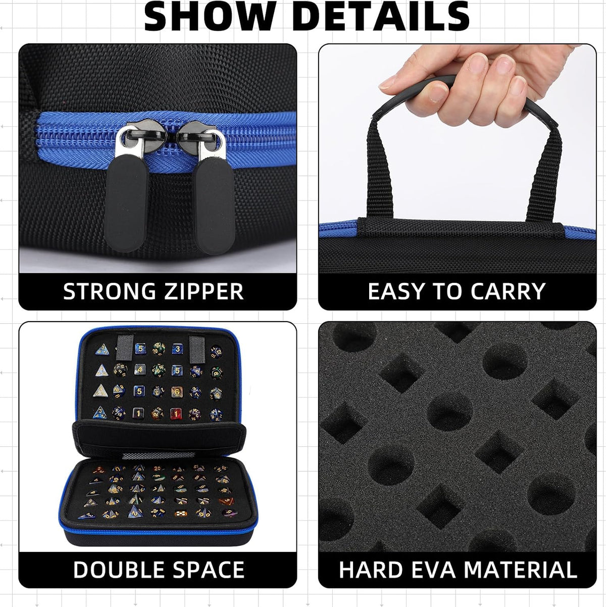 Aoriher 1 Pcs Dice Case with Removable Slotted Tray - Blue - image 3