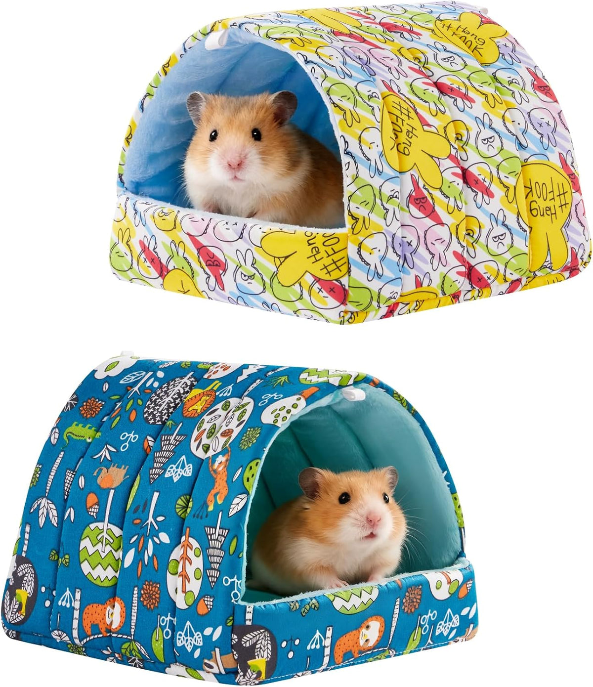 2 Pack Hamster Hideout Bed - Green+Yellow / 6*6in