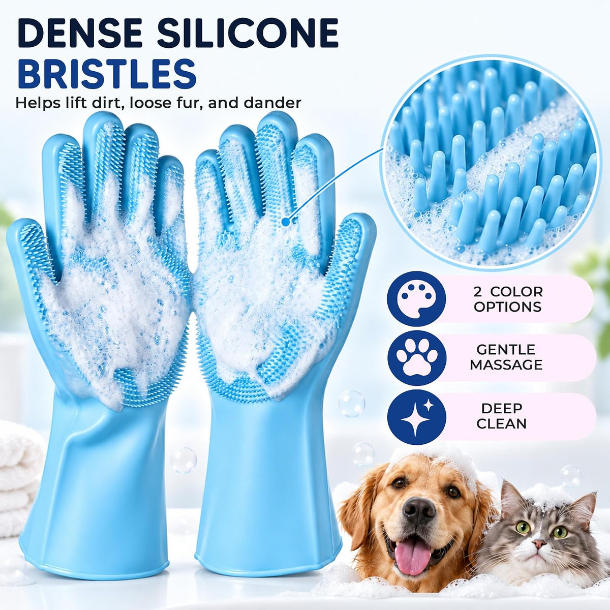 NVNAN Silicone Pet Washing Gloves with High-Density Teeth for Dogs - Blue - image 3