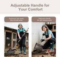 Chicken Poop Scooper - Metal Sifting Shovel & Rake 2-in-1 with Adjustable Stainless Steel Handle (37"-65"), Sand Shovel for Chicken Coops, Farm Animal Waste