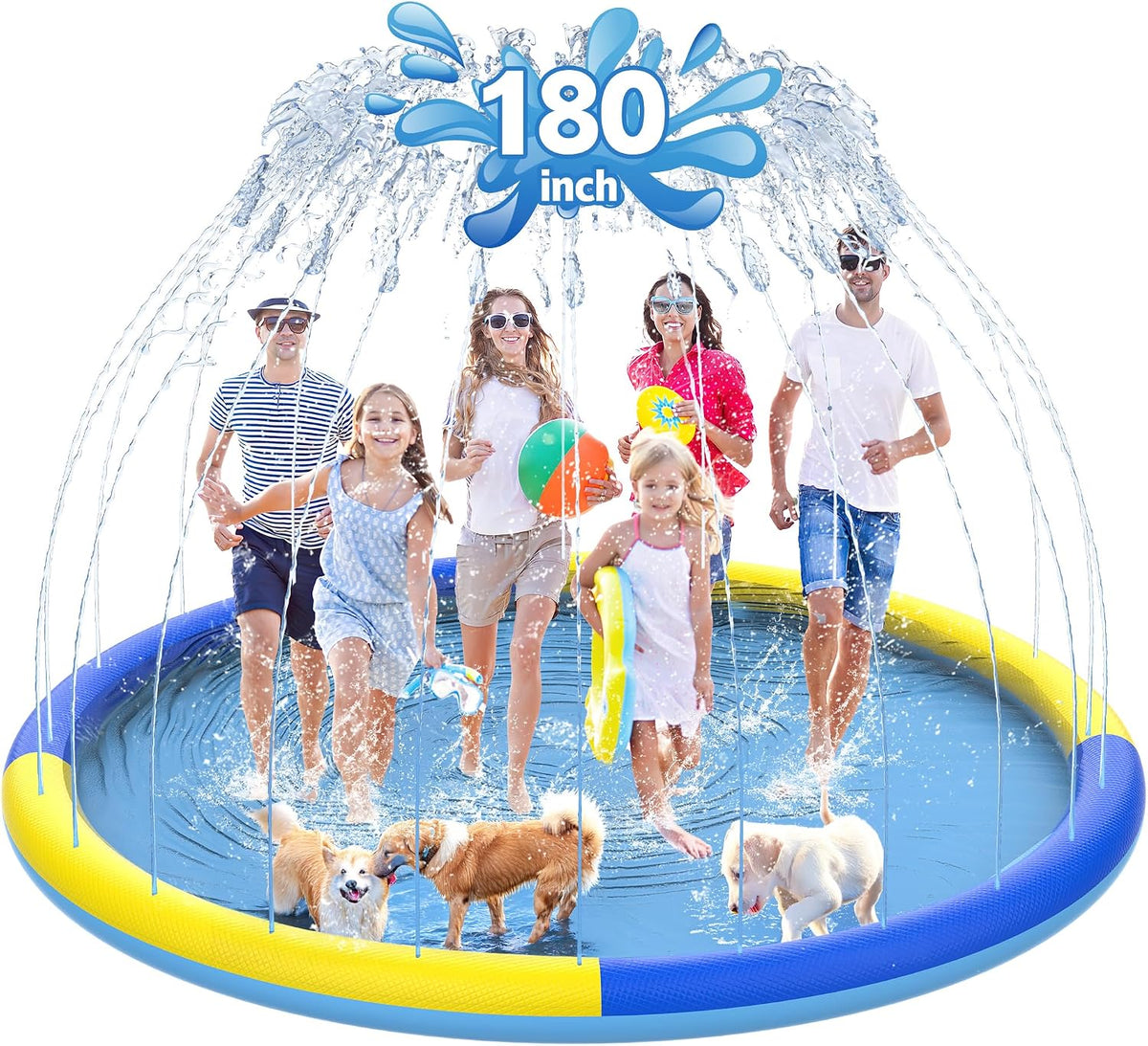 CACSPS non-slip splash pad for kids and dogs spraying water from a garden hose - view 10