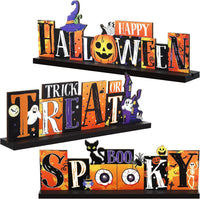 3 Pieces Halloween Table Decorations Wooden Centerpieces – Fun for Kids & Family