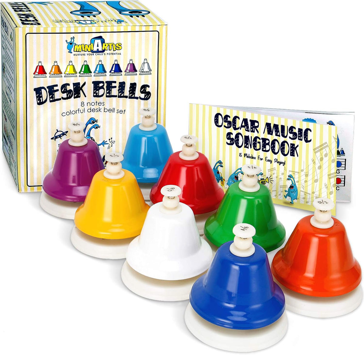 Musical Desk Bells for Kids Music Toys 8 Notes with 15-Song Songbook – Fun for Kids & Family - Colorful
