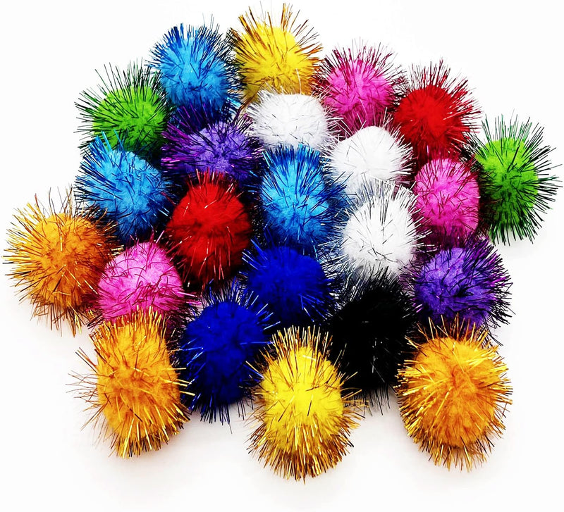 24 Pcs Cat Ball Toys, Tinsel Glitter Pom Pom Cat's Favorite Toys - 1.8 Inch (Pack of 24)