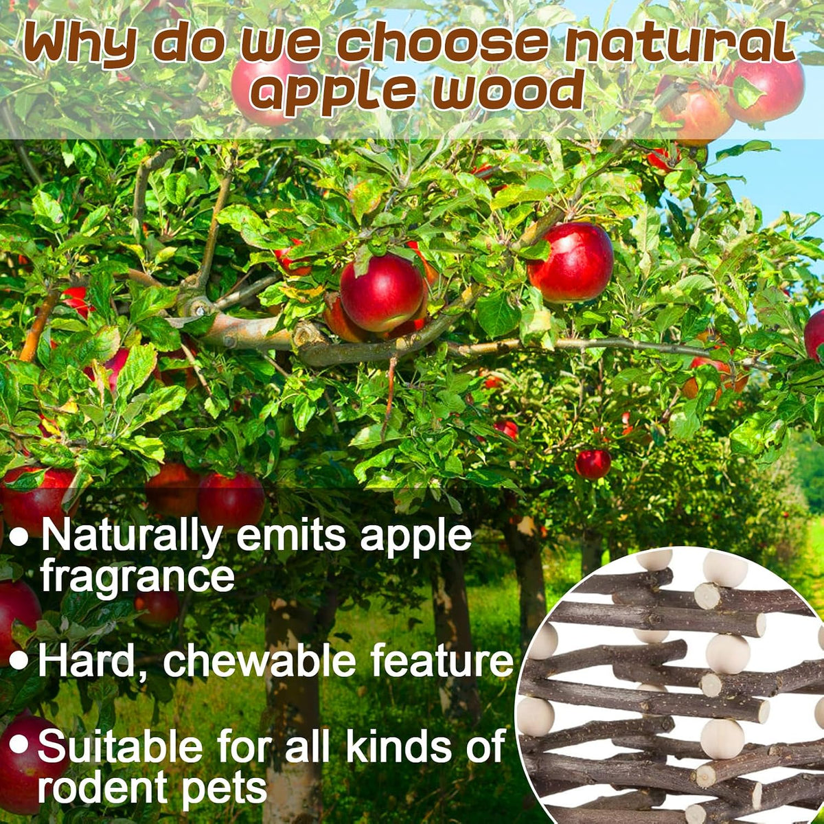 Hanging Apple Wood Rabbit Hay Feeder for Chinchilla Bunny Hamster - image 3