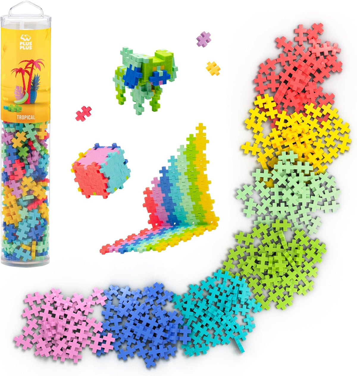 PLUS 240 Piece Glow in the Dark Mix, Mini Waffle Blocks - Tropical Mix Play Tube