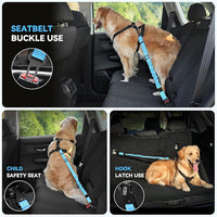 Pawaboo 2Pack Dog Seatbelt for Car, 3-in-1 Dog Seat Belt Bungee, Shockproof Dog Tether for Car with Buckle & Hook Latch, Adjustable Reflective Dog Car Harness Leash with 360° Lockable Buckle, Blue