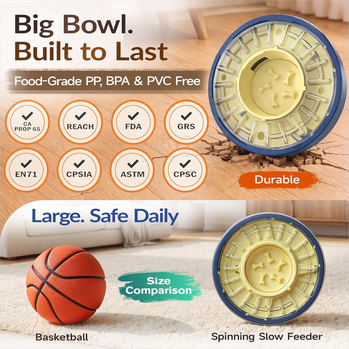 Adjustable 5-60 Min Slow Feeder Dog Bowl & Puzzle Feeder Anti-Gulping – Essentials for Dogs - Large / Yellow Blue - image 4