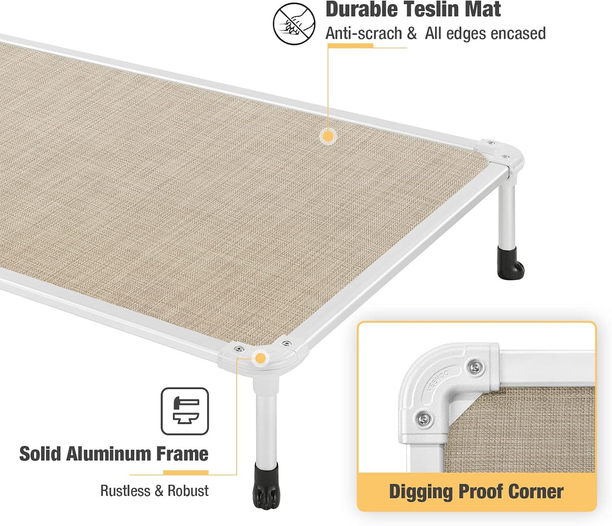 Veehoo Chew Proof Elevated Dog Bed, Cooling Raised Pet Cot - Beige Coffee / 32.0"L x 25.0"W x 7.0"Th - image 4